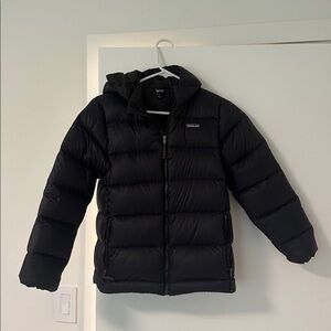 Patagonia Kids Hi-Loft Down Sweater Hoody Navy Blue sz 12